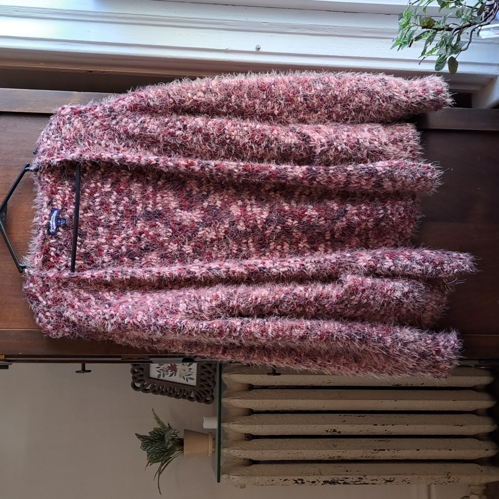 Freshman 1996 size Small super soft mixed media pink and burgundy open Cardigan